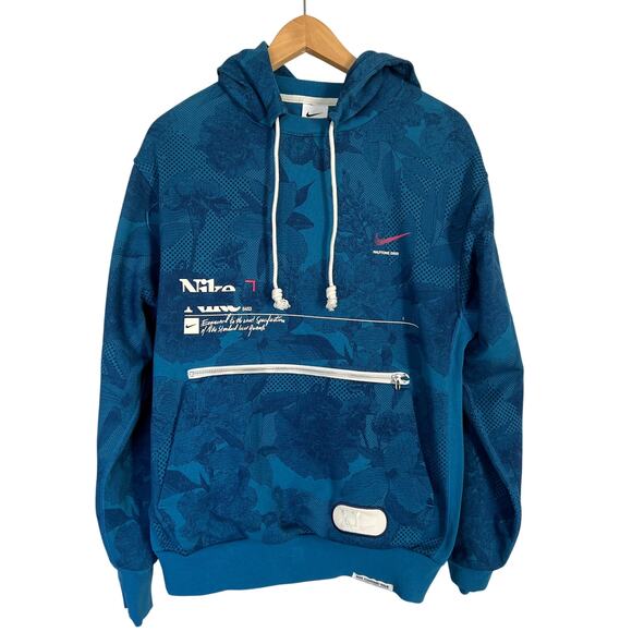 Nike Dri Fit Basketball Hoodie Pullover Halftone Grid Floral Blue Men's Small S - Picture 2 of 15
